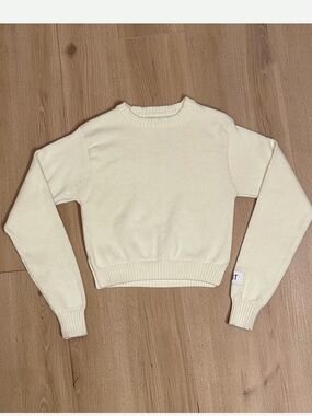 KROST Cream Cropped Knit Sweater Crewneck Pullover Ivory EUC Sz S